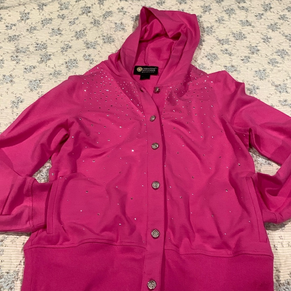 Christine Alexander Pink hoodie with Swarovski Crystal Studs Size S Perfect Cond - Picture 1 of 12